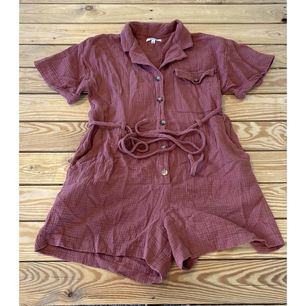 Madewell Button Front Romper Size Small Women’s Mauve Tie Waist